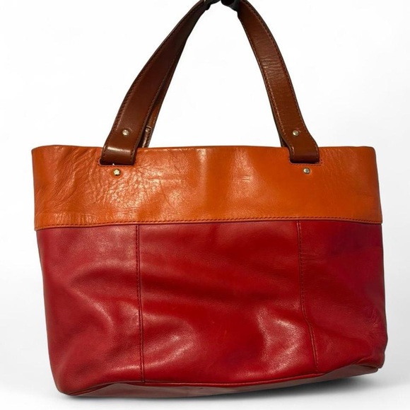 Kate Spade Two-Tone Red and Orange leather Tote some wear see pics . Gorgerous - Picture 2 of 11